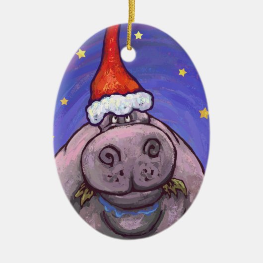 Hippopotamus-Weihnachten Keramik Ornament (Vorne)