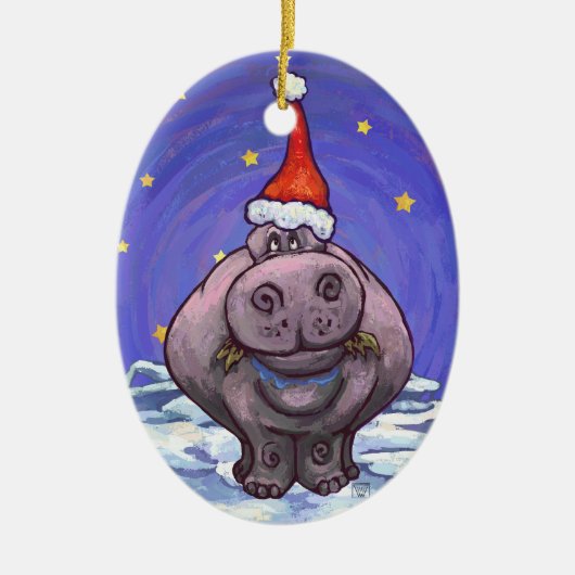 Hippopotamus Weihnachten Keramikornament (Vorne)