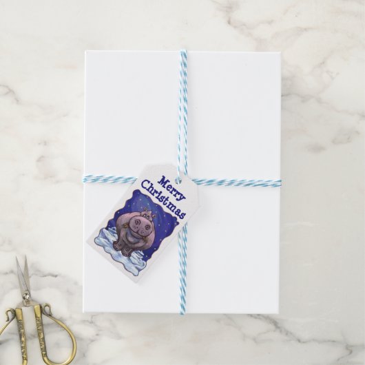 Hippopotamus WeihnachtsgeschenkTags Geschenkanhänger (Mit Garn)