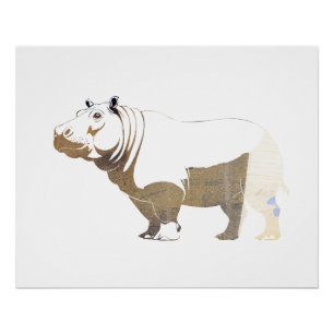 Hippopotamus Wildlife Nature Silhouette Style Poster