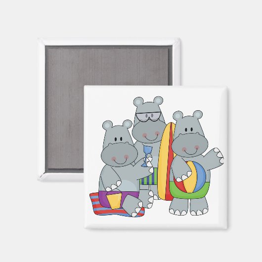 Hippos am Strand Tshirts und Geschenke Magnet (Vorderseite/Rückseite)
