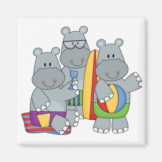 Hippos am Strand Tshirts und Geschenke Magnet (Vorne)