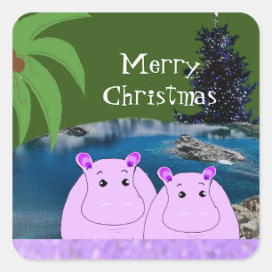 Hippos Bereit für Weihnachts-Platz-Sticker Quadratischer Aufkleber