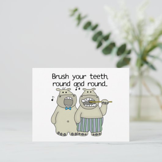 Hippos Brush Your Teeth Postkarte (Stehend Vorderseite)