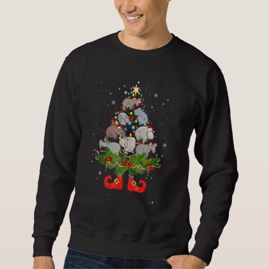 Hippos Christmas Tree Lights Cute Santa Hat  1 Sweatshirt (Vorderseite)