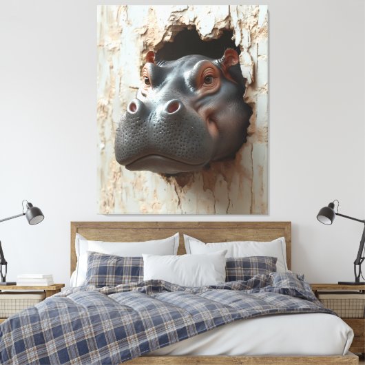 Hippo's großer Eingang - 3D-Effekt Kunst Leinwanddruck (Insitu (Schlafzimmer))