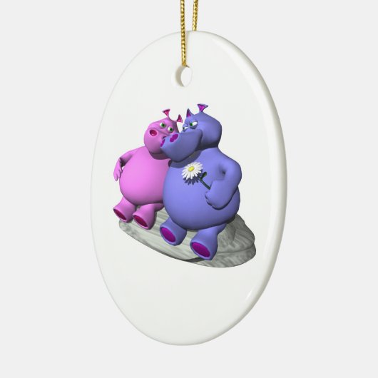Hippos in der Liebe Keramik Ornament (Links)