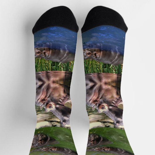Hippos in einem Teich, Crew Socken (Oben)