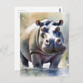 Hippos Serene Waters ein Aquarellbild Postkarte (Vorne/Hinten)