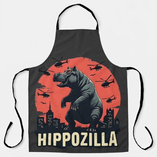 Hippozilla Spooky Moo Deng Hippo Halloween Schürze (Vorderseite)