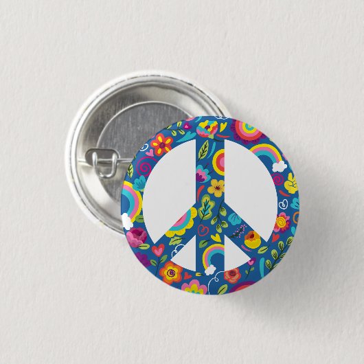 Hippy 60er Boho Peace Sign Button (Vorne & Hinten)