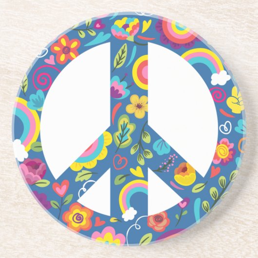Hippy 60er Boho Peace Sign Getränkeuntersetzer (Vorne)