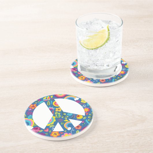 Hippy 60er Boho Peace Sign Getränkeuntersetzer (Seite)