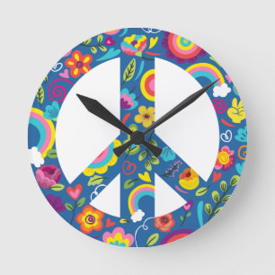 Hippy 60er Boho Peace Sign Runde Wanduhr