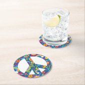 Hippy 60er Boho Peace Sign Runder Pappuntersetzer (Vor Ort)
