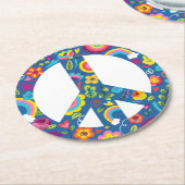 Hippy 60er Boho Peace Sign Runder Pappuntersetzer (Angewinkelt)