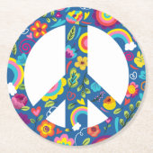 Hippy 60er Boho Peace Sign Runder Pappuntersetzer (Vorderseite)