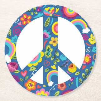 Hippy 60er Boho Peace Sign Runder Pappuntersetzer