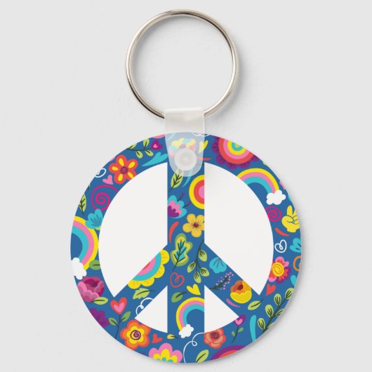 Hippy 60er Boho Peace Sign Schlüsselanhänger (Vorderseite)