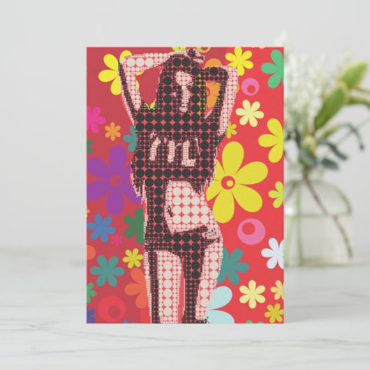 Hippy-60er-Retro-Party Einladung (Stehend Vorderseite)