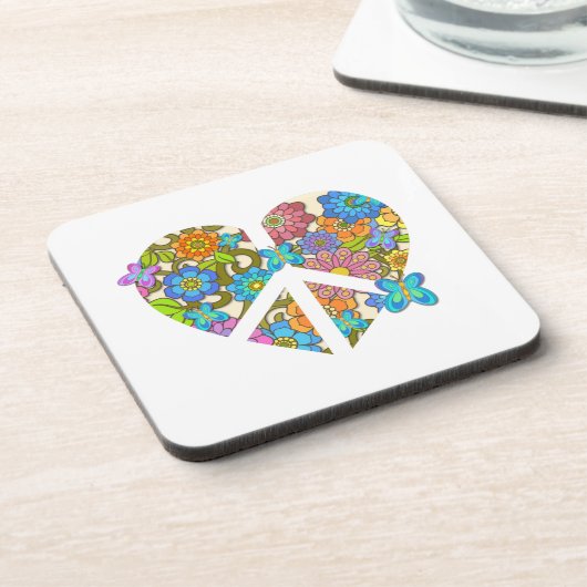 Hippy Blume Peace Sign Herz Getränkeuntersetzer (Linke Seite)