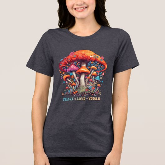 Hippy Boho Mushroom Peace Love Vegan Tri-Blend Shirt (Vorderseite)