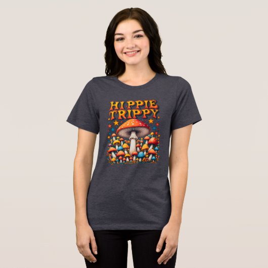 Hippy Boho Mushroom Peace Trippy Tri-Blend Shirt (Vorderseite voll)