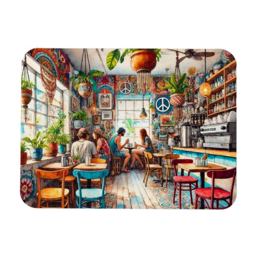 Hippy Café in Miami Watercolor Magnet (Horizontal)