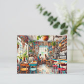 Hippy Café in Miami Watercolor Postkarte (Stehend Vorderseite)