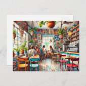 Hippy Café in Miami Watercolor Postkarte (Vorne/Hinten)