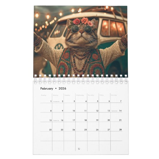 Hippy Cat Calendar, Cat Kalender (Feb 2026)