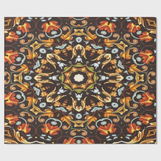 Hippy Chic Zendala orange Blätter Blumenmandala Geschenkpapier (Flach)