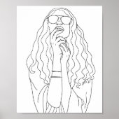 Hippy Chick Womans Portrait Line Art Färbung Seite Poster (Vorne)