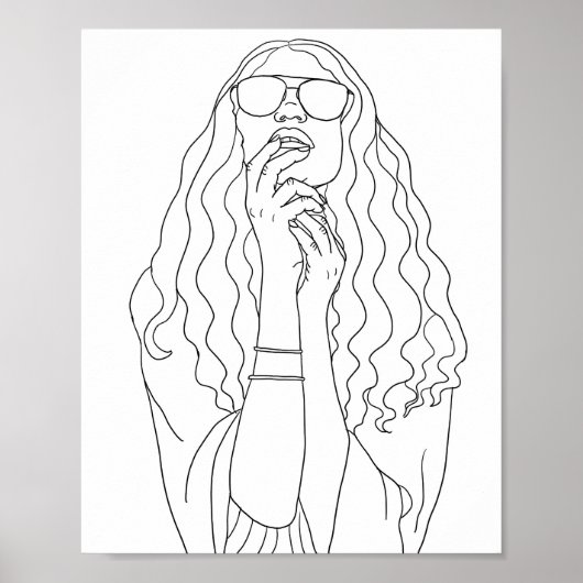 Hippy Chick Womans Portrait Line Art Färbung Seite Poster (Vorne)