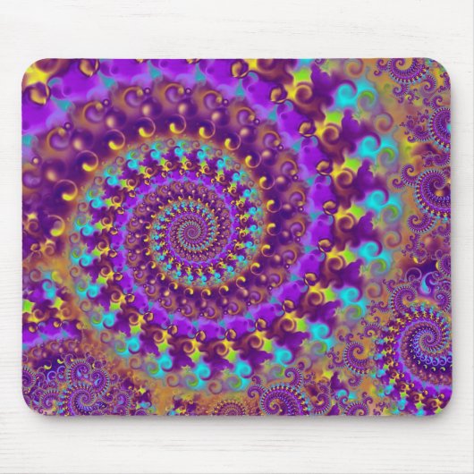 Hippy Fraktal-Muster-lila Türkis u. Gelb Mousepad (Vorne)