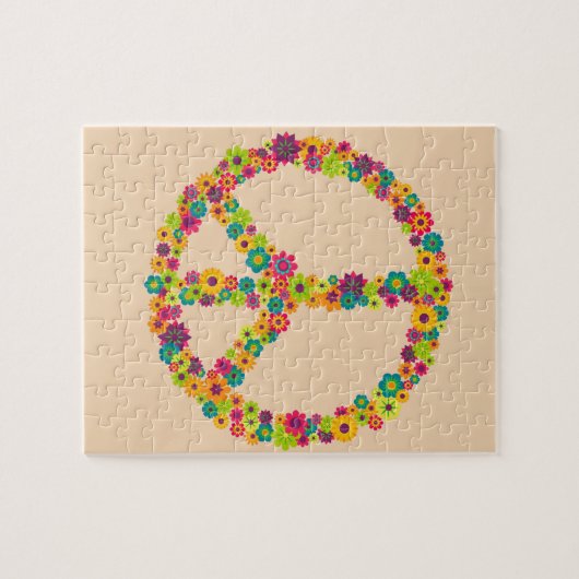 Hippy Friedenszeichen-Blumen Puzzle (Horizontal)
