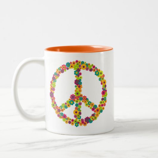 Hippy Friedenszeichen-Blumen Zweifarbige Tasse (Links)