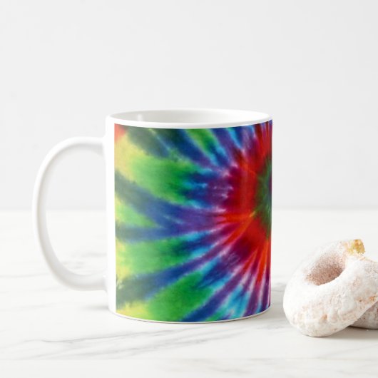 Hippy Gefärbte Krawatte 60er Retro Colorful Boho Kaffeetasse (Mit Donut)