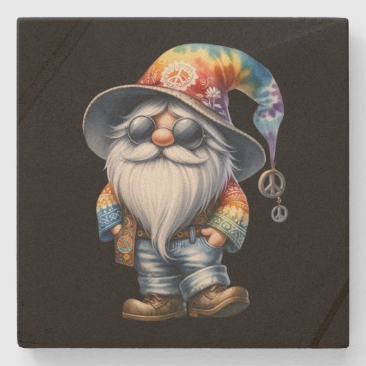 Hippy Gnome Steinuntersetzer (Vorderseite)