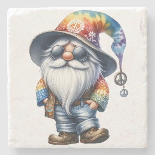 Hippy Gnome Steinuntersetzer (Vorderseite)