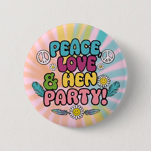 Hippy Hen Party Hen do 1970er Dekorationen Button (Vorderseite)