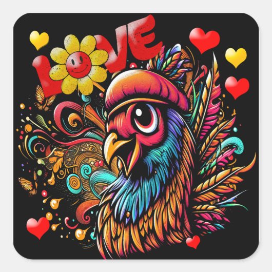 "Hippy Love Bird" Sticker Sheet (Vorderseite)