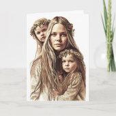 Hippy Mother & Twin Daughters, Mütter Day Card Karte (Vorderseite)
