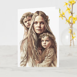 Hippy Mother & Twin Daughters, Mütter Day Card Karte