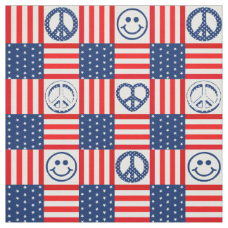 Hippy Pacific Peace Symbol USA Flag blau und rot Stoff