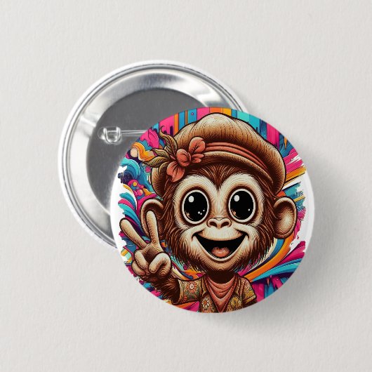 "Hippy Peace Monkey" Button (Vorne & Hinten)