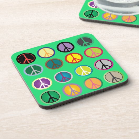 Hippy-Peace-Schild 60er-Farbmuster Getränkeuntersetzer (Linke Seite)
