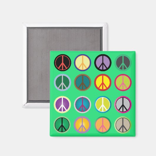Hippy-Peace-Schild 60er-Farbmuster Magnet (Vorderseite/Rückseite)