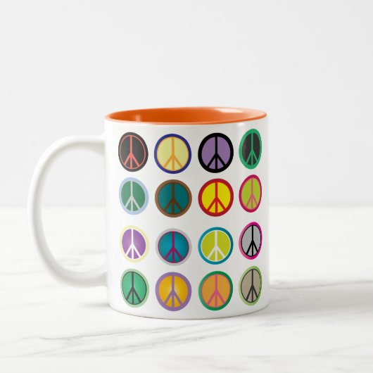 Hippy-Peace-Schild 60er-Farbmuster Zweifarbige Tasse (Links)