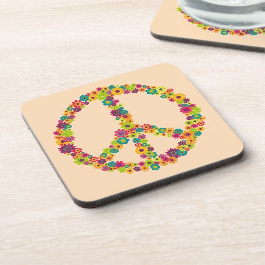 Hippy-Peace-Schilder-Blume Getränkeuntersetzer (Linke Seite)